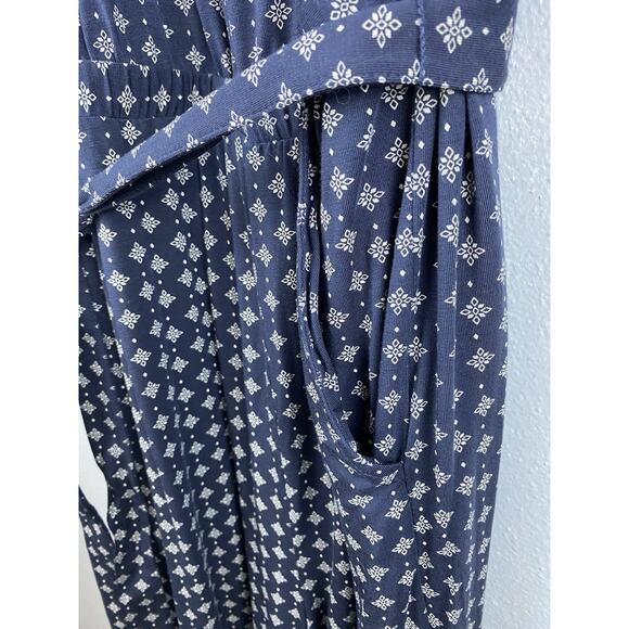 NWT Sz XL Garnet Hill LS Elas Nck Blue Prnt Waistbnd Tie Pkts Wide Leg Jump Suit - Picture 5 of 15